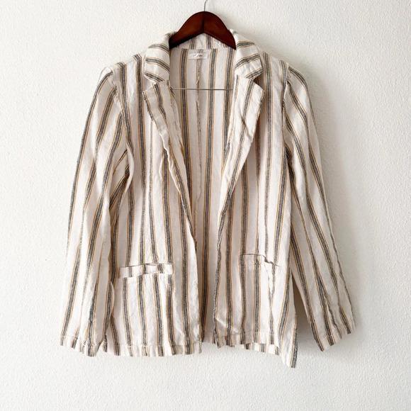 Linen Pinstripe Open Front Blazer Size Medium Style 114336 Casual Maurice’s - Picture 2 of 14